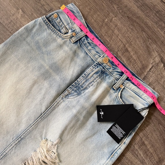 7 For All Mankind Denim Midi Skirt Asymmetrical Raw Hem NWT Size 25 Peaches - Picture 10 of 13